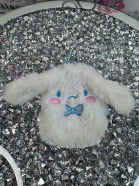 Hello kitty mini backpack bag cinnamon roll Plush Bunny Keychain with Blue Bow